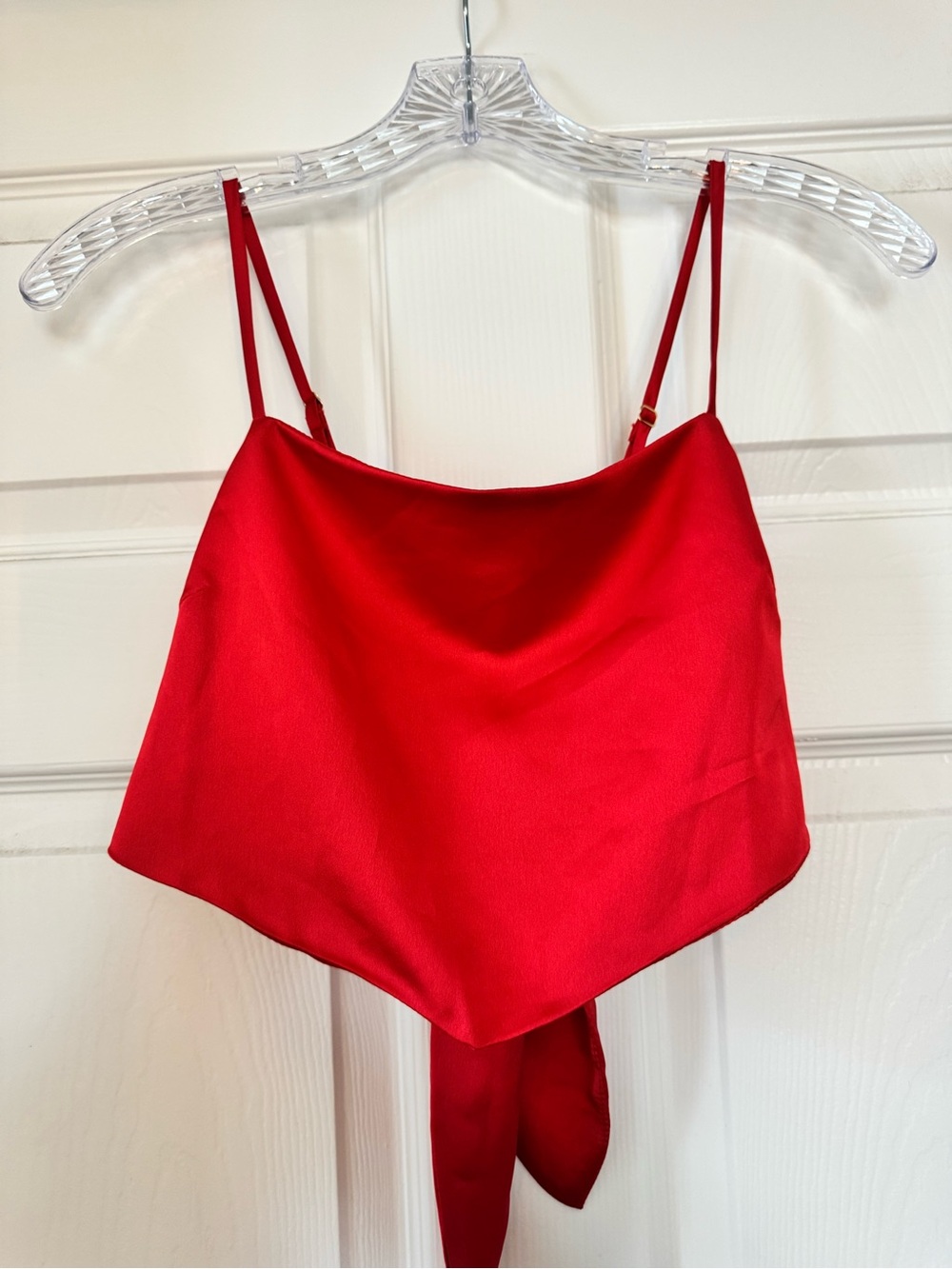 Show Me Your Mumu Red Satin Cowl Neck Tie Back Crop Top Size S